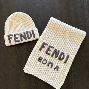 ✨ Fendi White Knit Beanie and Matching Scarf!